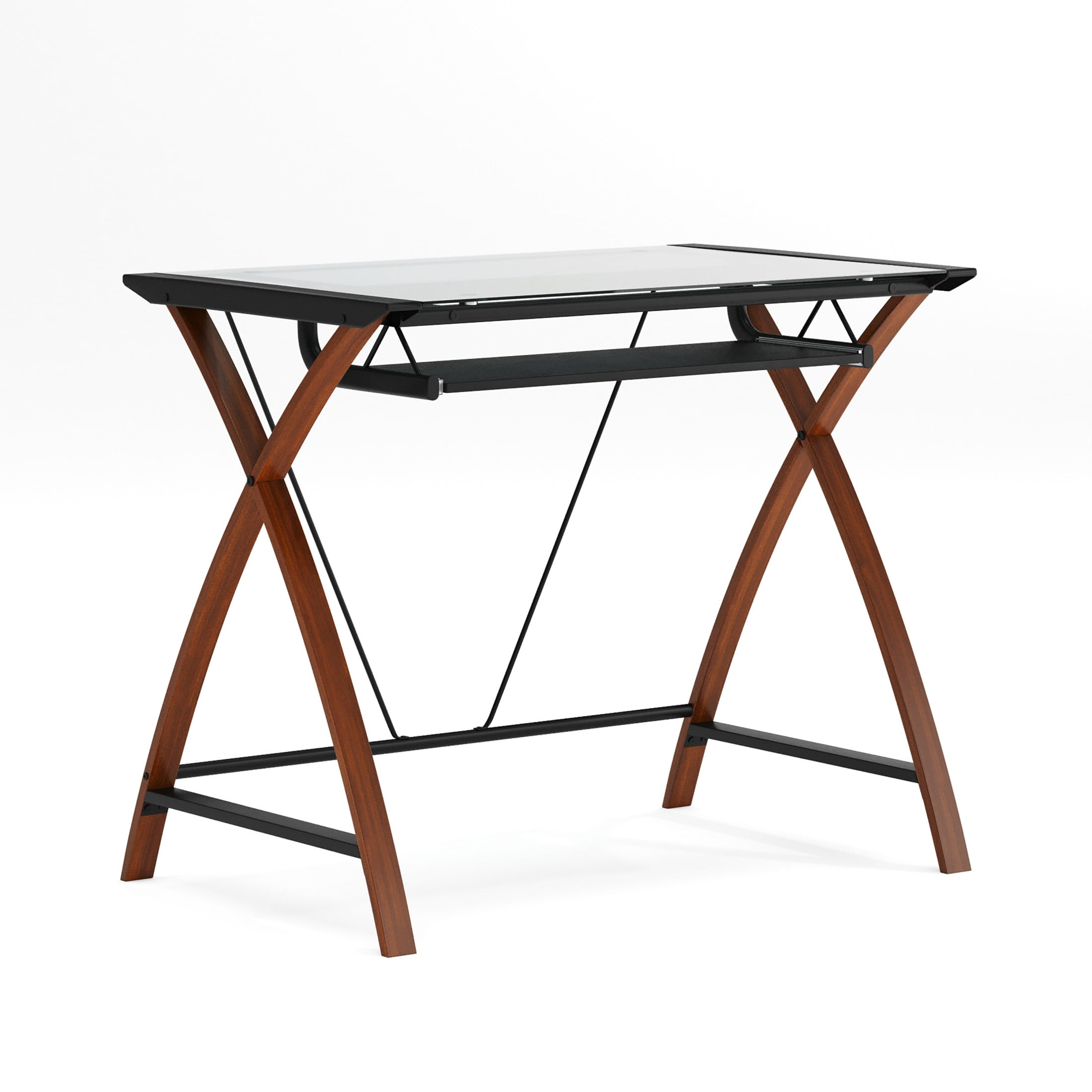 Flash Furniture Jude Tempered Glass Computer Desk with Pull-Out Keyboard Tray, Cherry/Clear