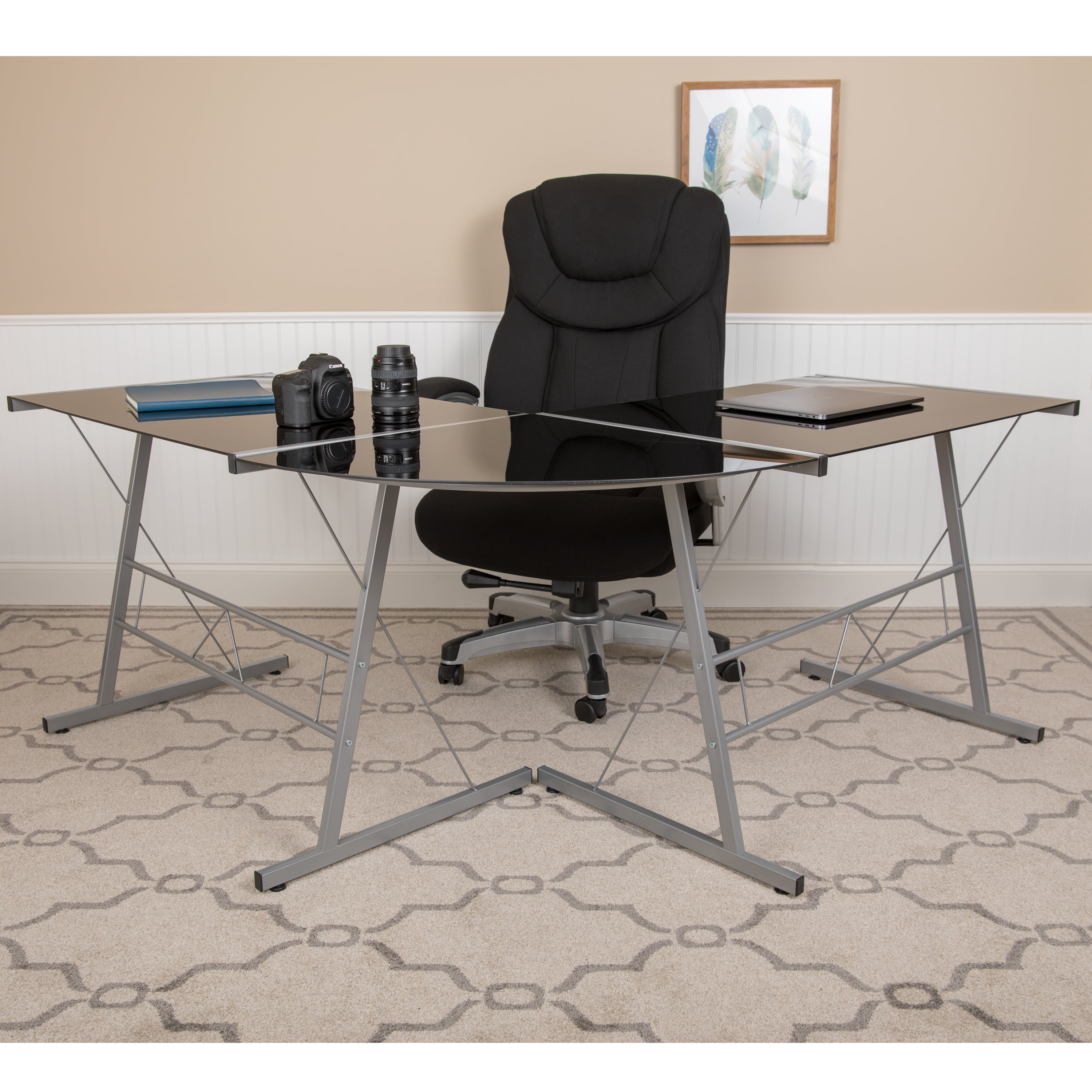 Flash Furniture L-Shaped Desk 83.5" Computer Corner Desk, Gaming Corner Desk, Home Office Corner Desk, Gaming Desk, Easy to Assemble, Black