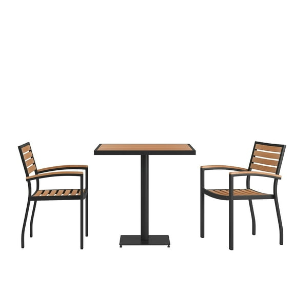 Flash Furniture Lark Series 3-Piece Steel/Aluminum Teak Patio Table and Chair Set, Teak