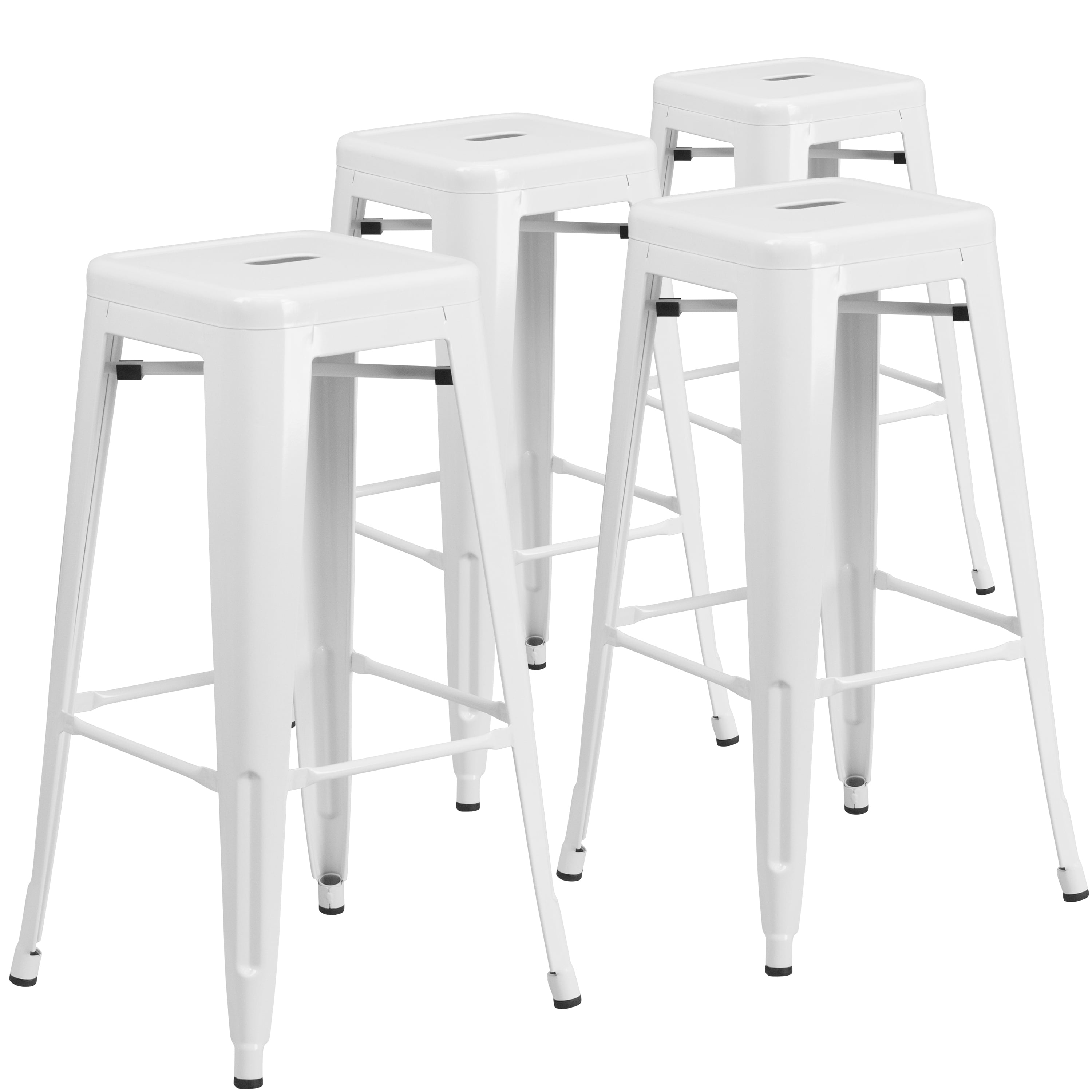 Set of 4 White Galvanized Steel Industrial Bar Stools