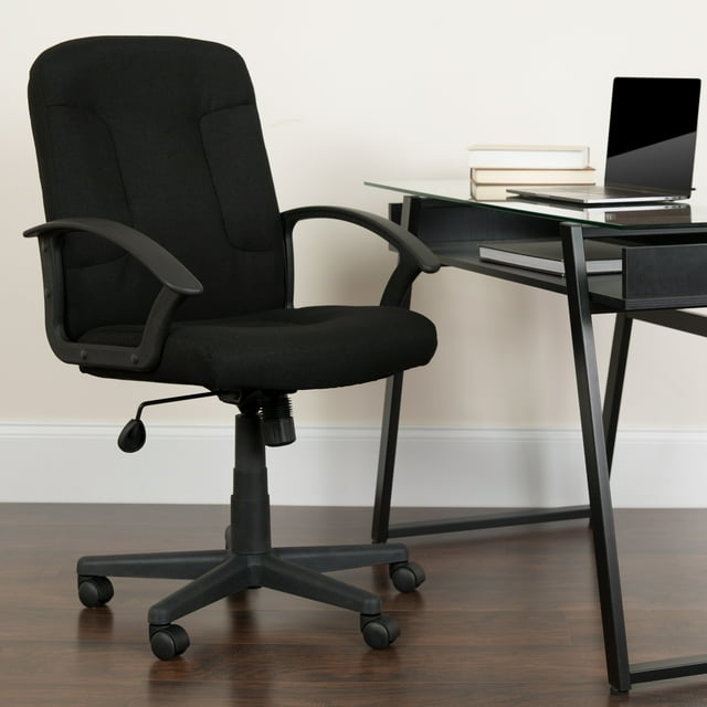 BizChair Indoor Fabric Mid-Back Swivel Office Desk Chair, Black