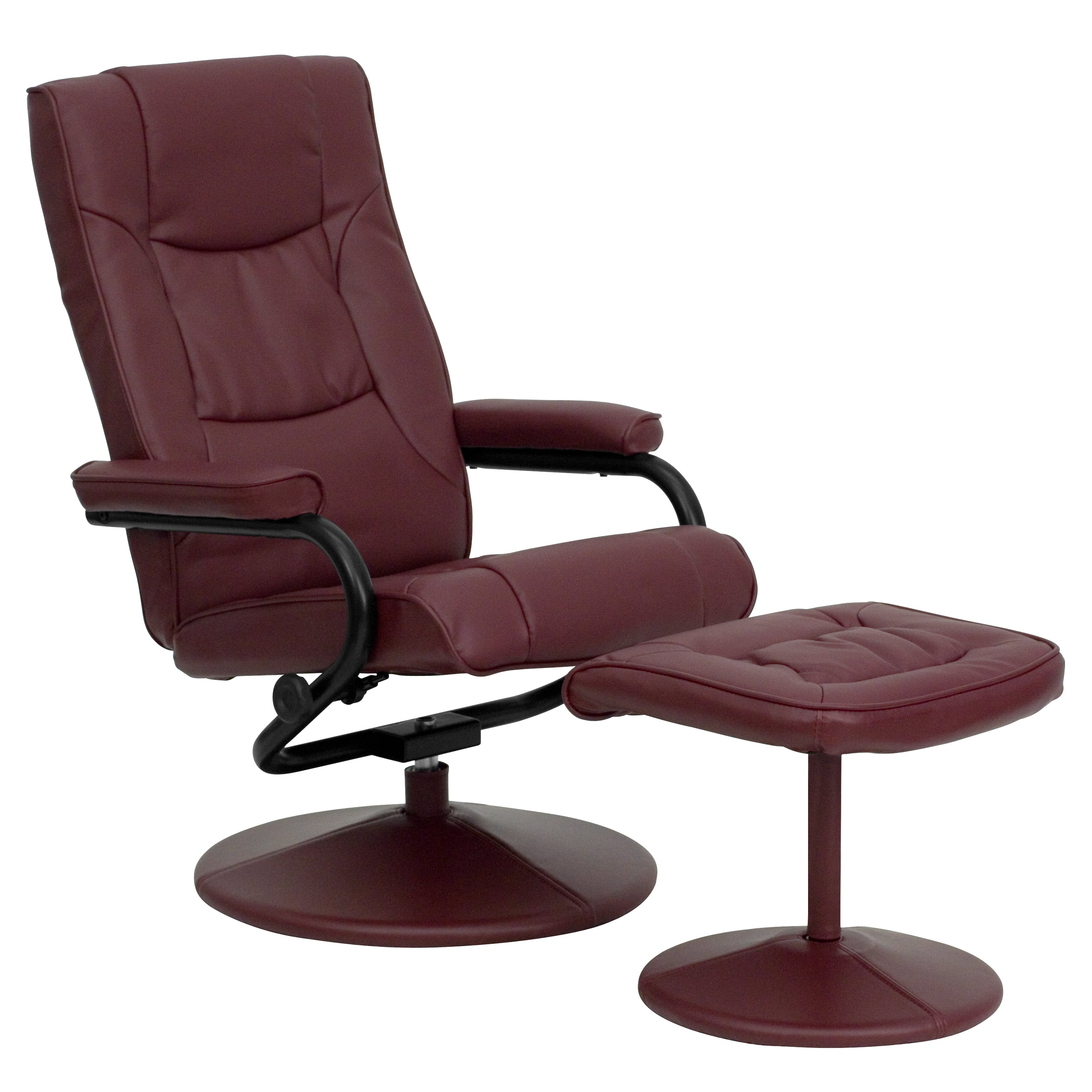 Flash Furniture Contemporary Multi-Position Recliner and Ottoman with Wrapped Base in Burgundy LeatherSoft
