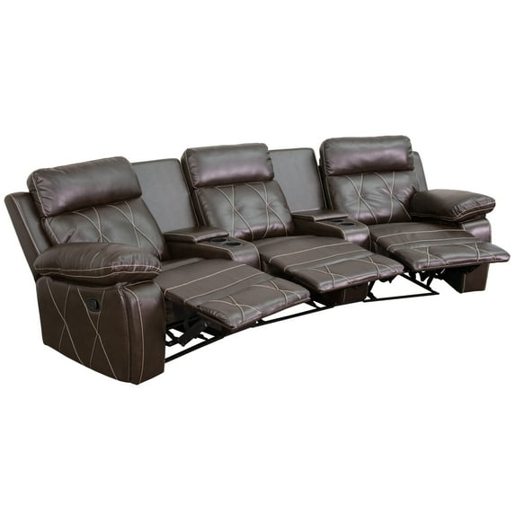 Flash Furniture Reel Comfort Series 3-Seat Reclining Brown LeatherSoft Theater Seating Unit with Curved Cup Holders