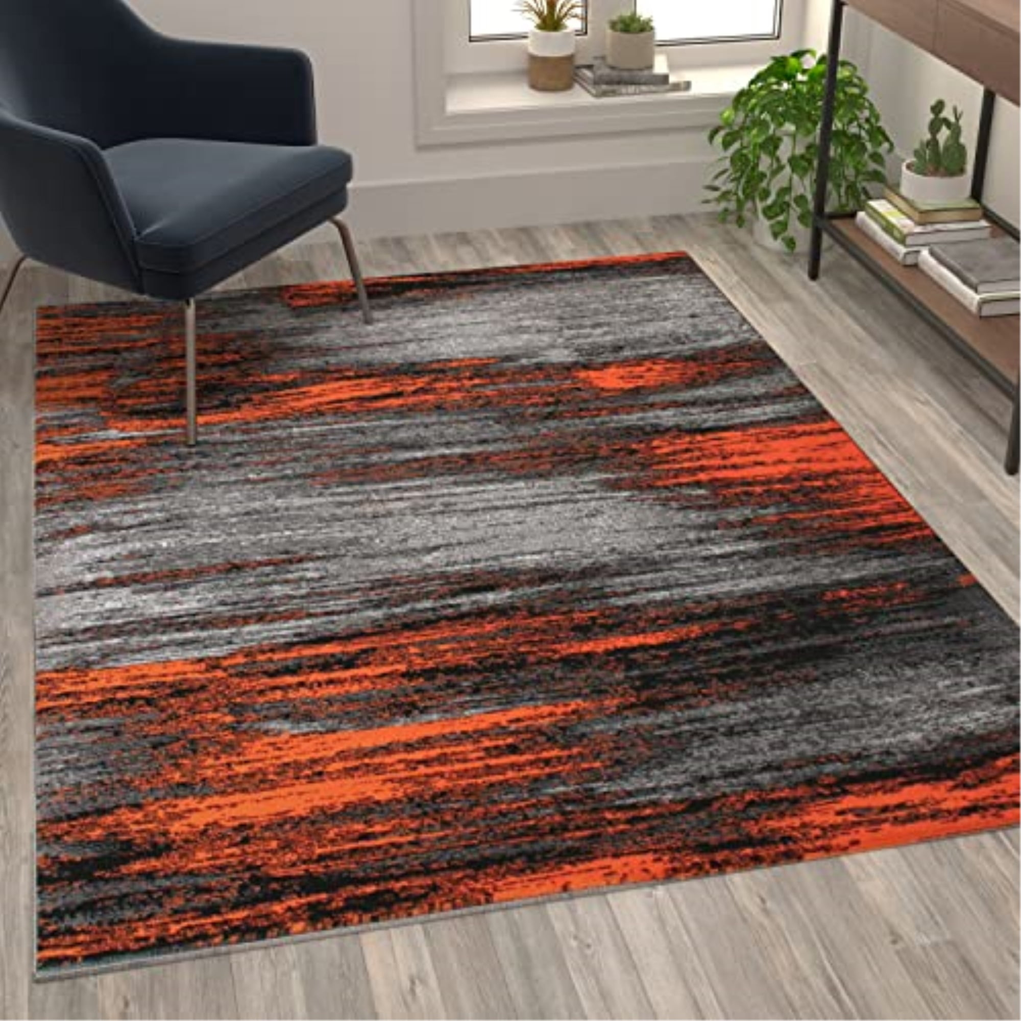 Flash Furniture Rylan Rectangular Contemporary Grey, Orange Area Rug, 5' x 7'