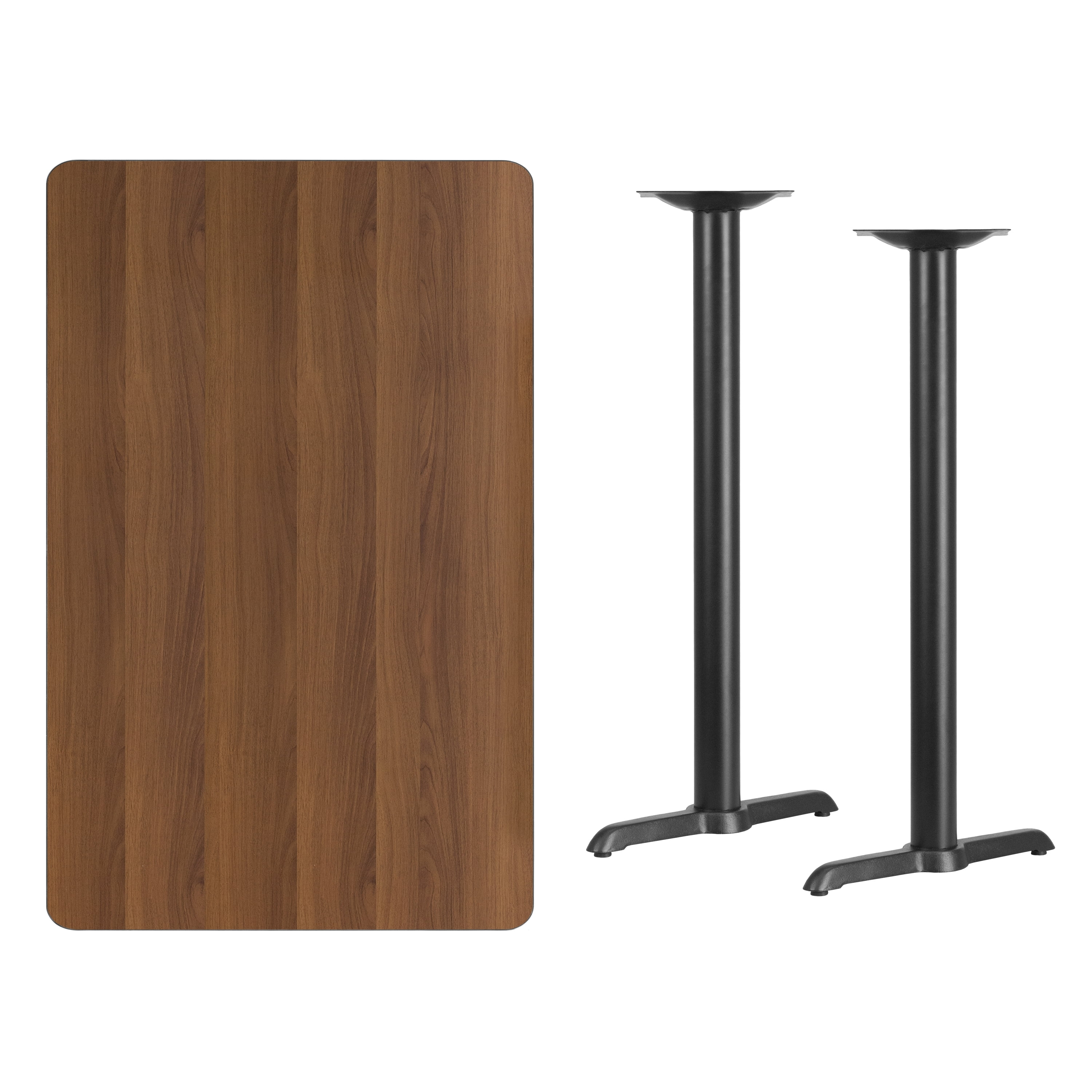 Flash Furniture Stiles 30'' x 48'' Rectangular Walnut Laminate Table Top with 5'' x 22'' Bar Height Table Bases