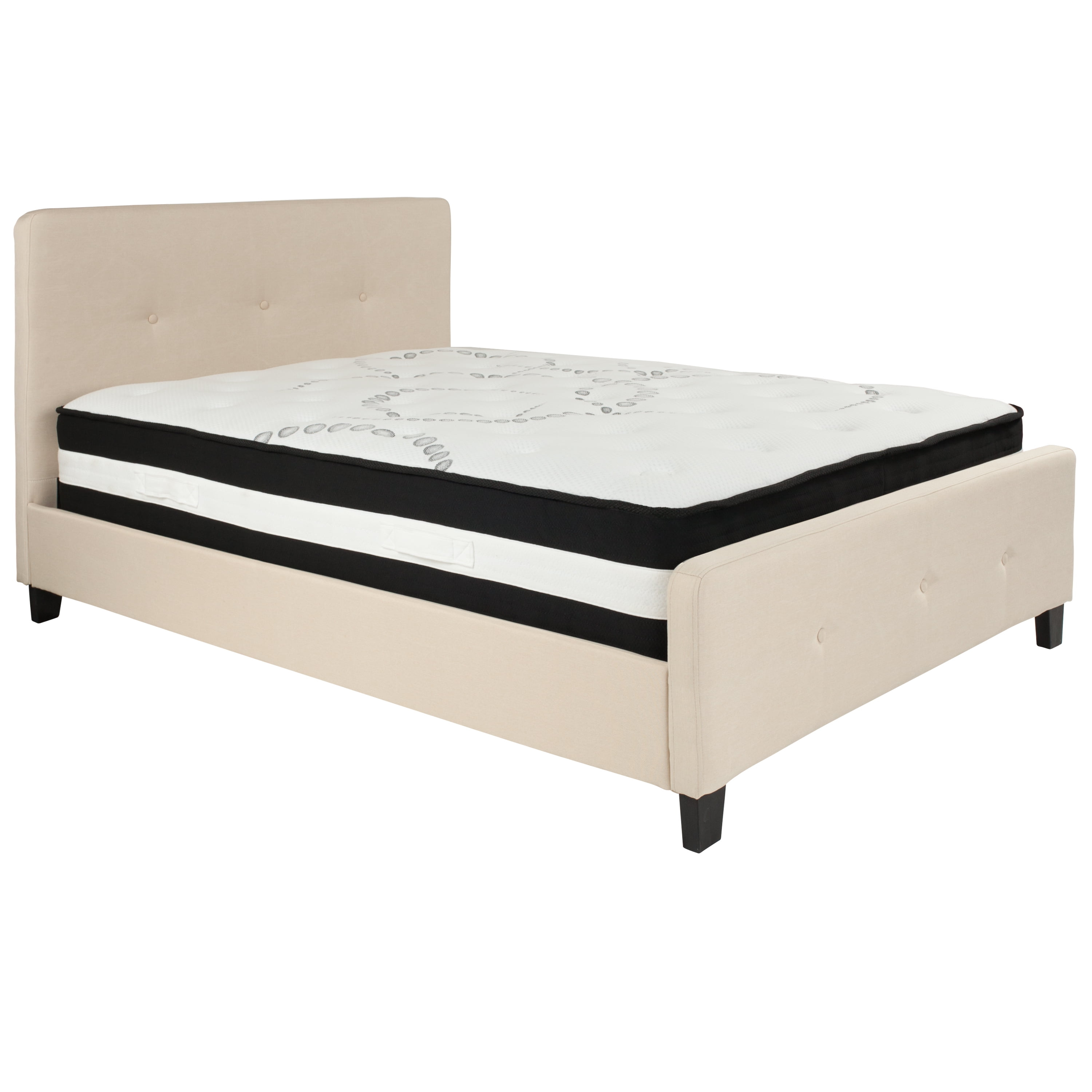 Flash Furniture Tribeca Full Size Tufted Upholstered Platform Bed in Beige Fabric with Pocket Spring Mattress