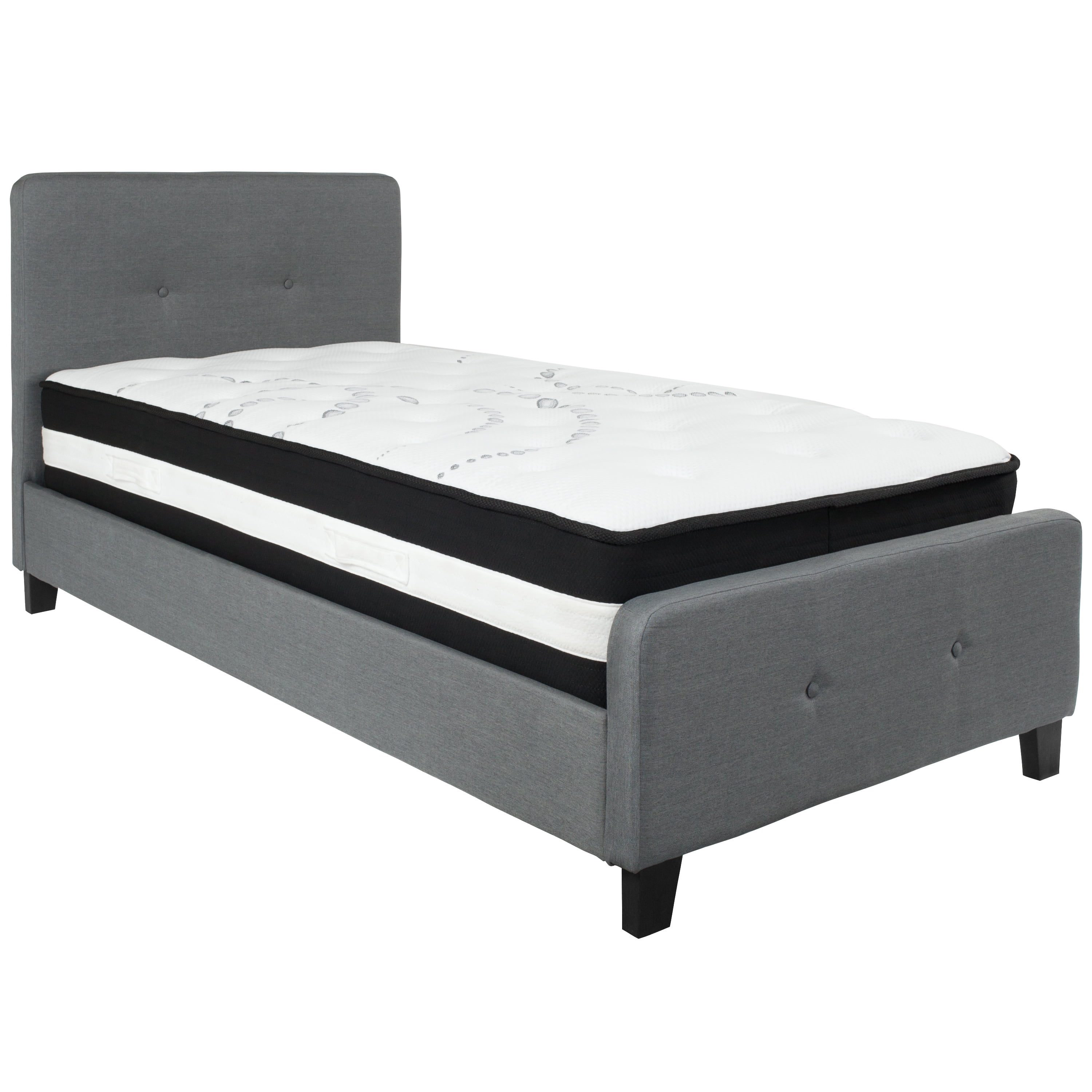 Flash Furniture Tribeca Twin Size Tufted Upholstered Platform Bed in Dark Gray Fabric with Pocket Spring Mattress