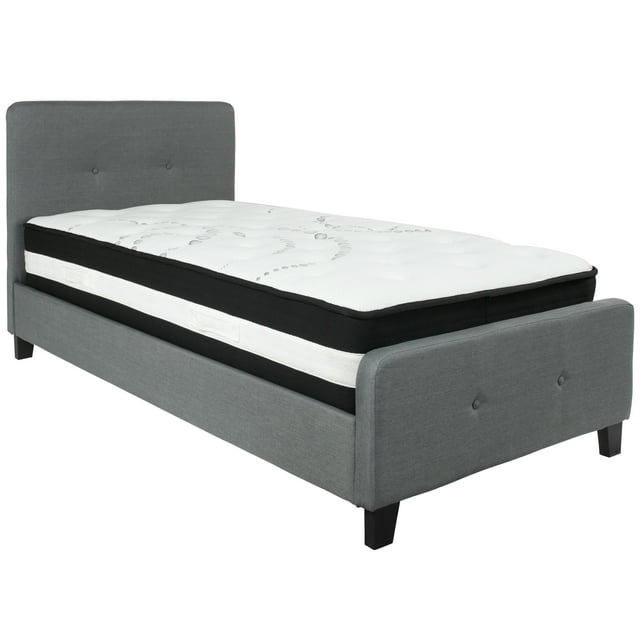Flash Furniture Tribeca Twin Size Tufted Upholstered Platform Bed in Dark Gray Fabric with Pocket Spring Mattress