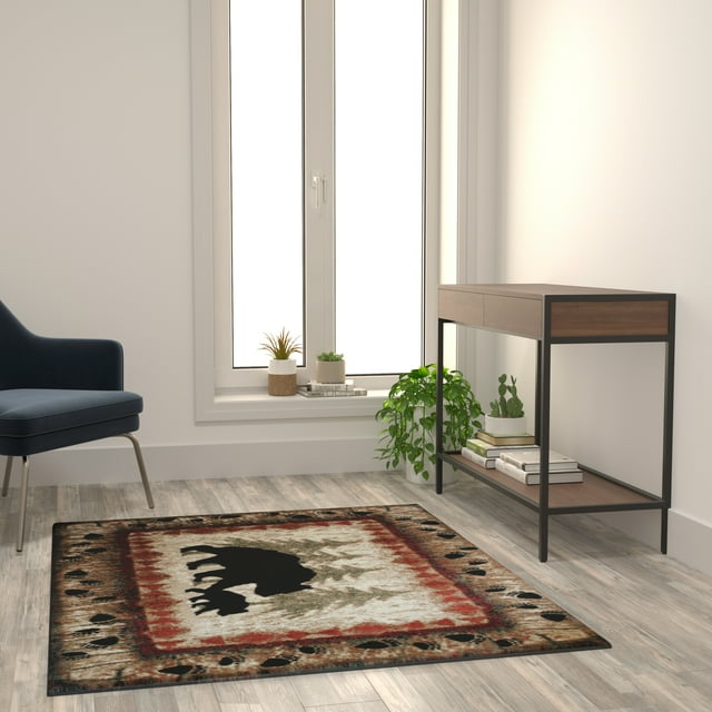 Flash Furniture Ursus Rectangular Rustic Green, Black, Beige, Brown Area Rug, 4' x 5'