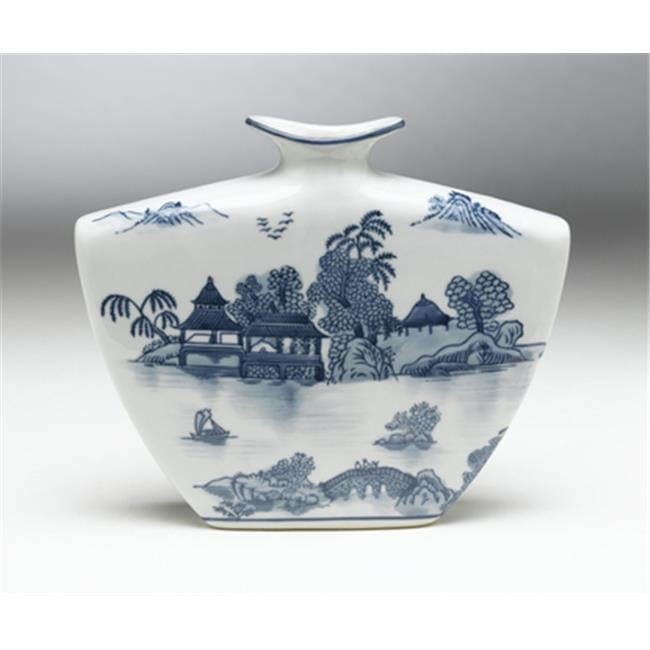 Zeckos AA Importing 59725 Flat Blue And White Vase