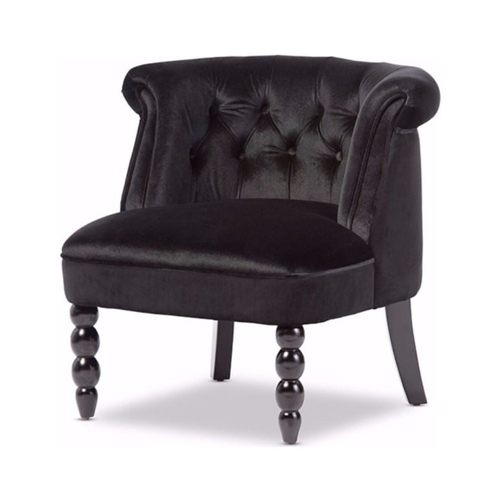 Flax Victorian Style  Black Velvet Fabric Upholstered Vanity Accent Chair