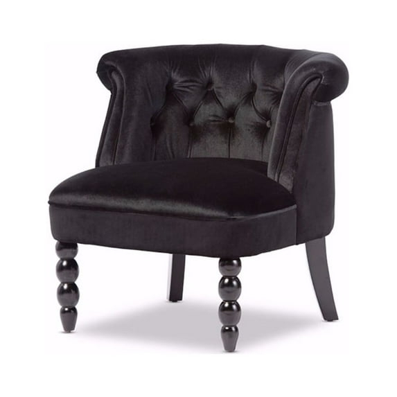 Flax Victorian Style  Black Velvet Fabric Upholstered Vanity Accent Chair
