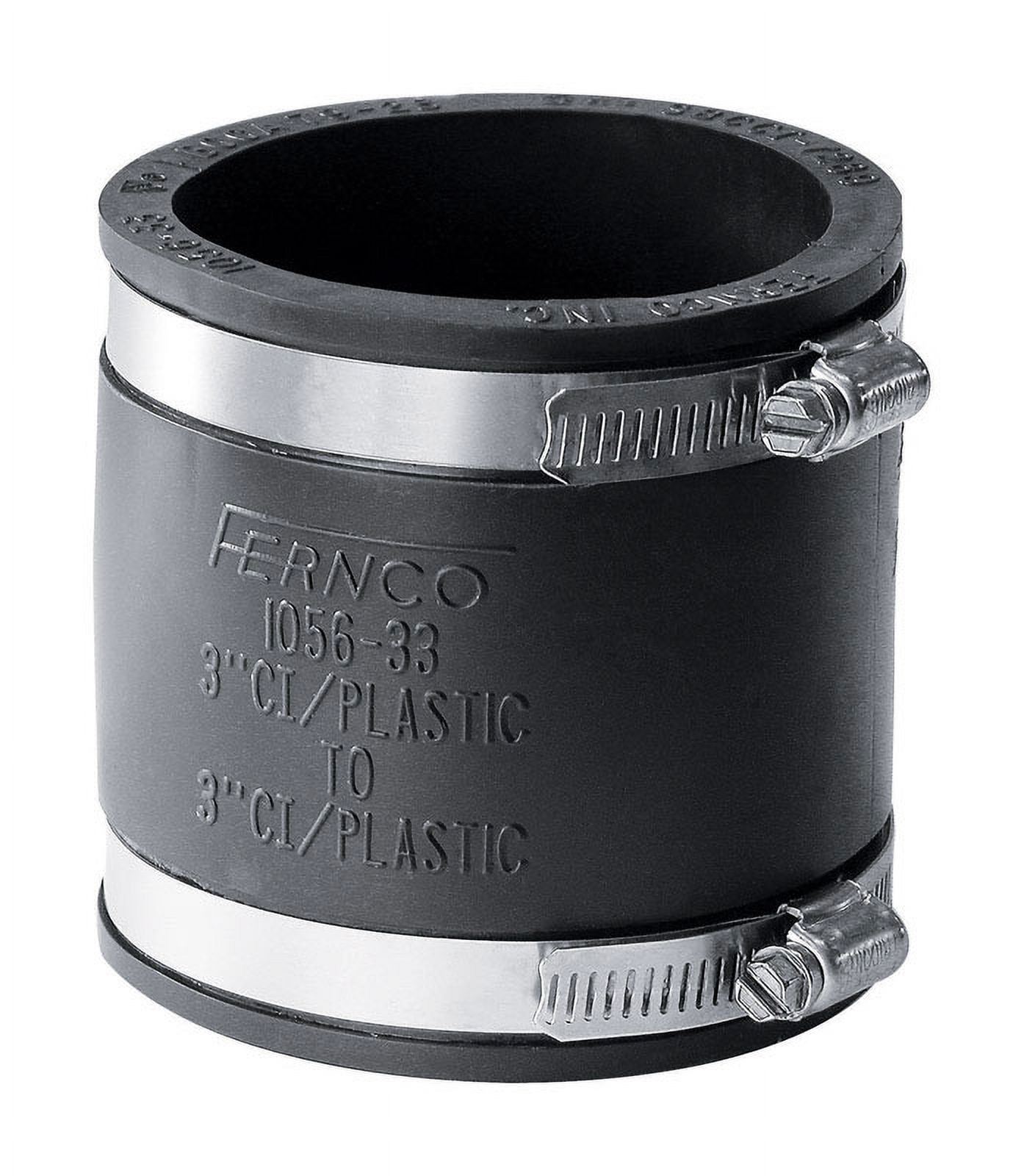 Fernco 3-Inch Black PVC Flexible Coupling with Stainless Steel Clamps
