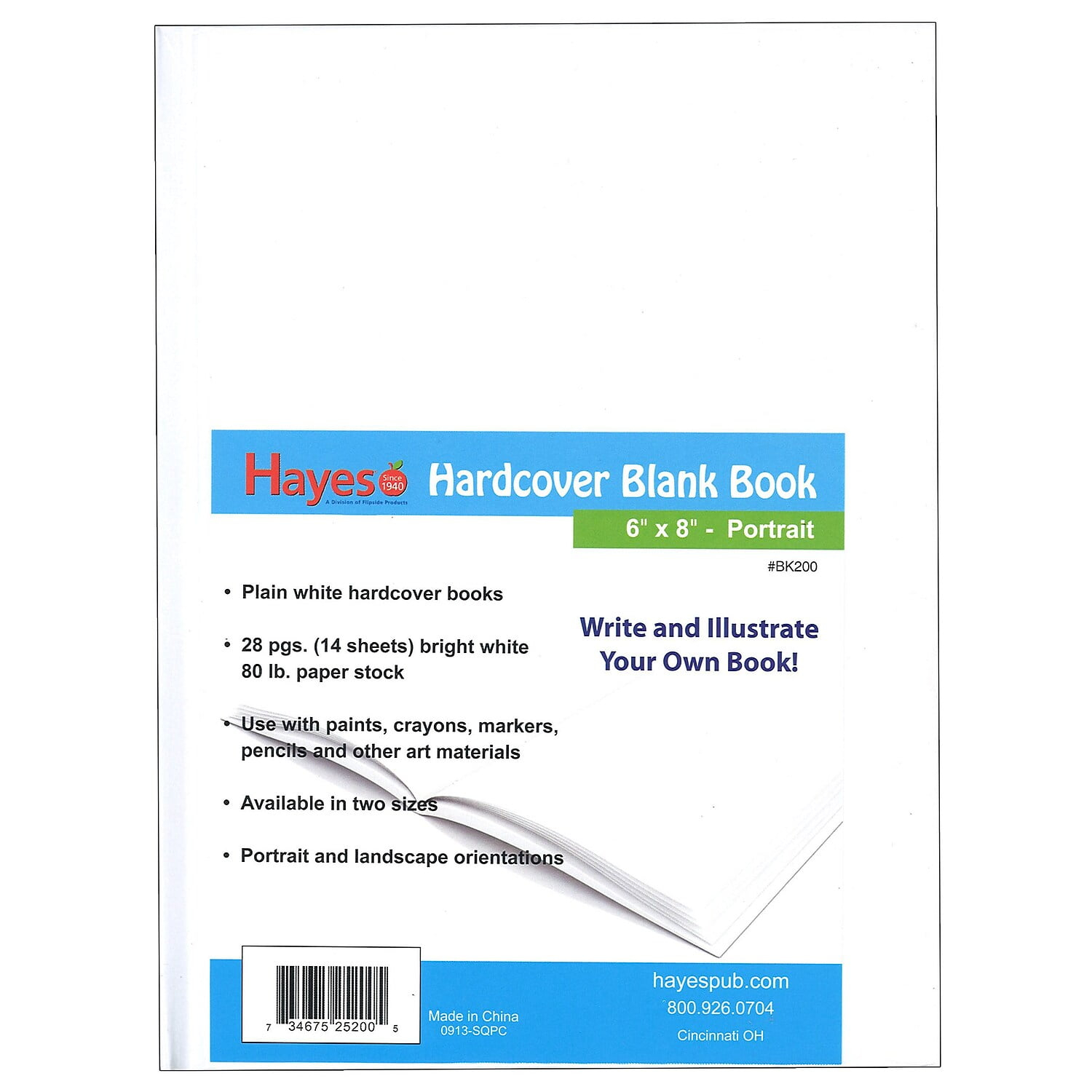 Flipside H-BK200-12 Hayes Plain White Blank Book 6 x 8 in. Hardcover - 28 Pages 14 Sheets - 12 Each