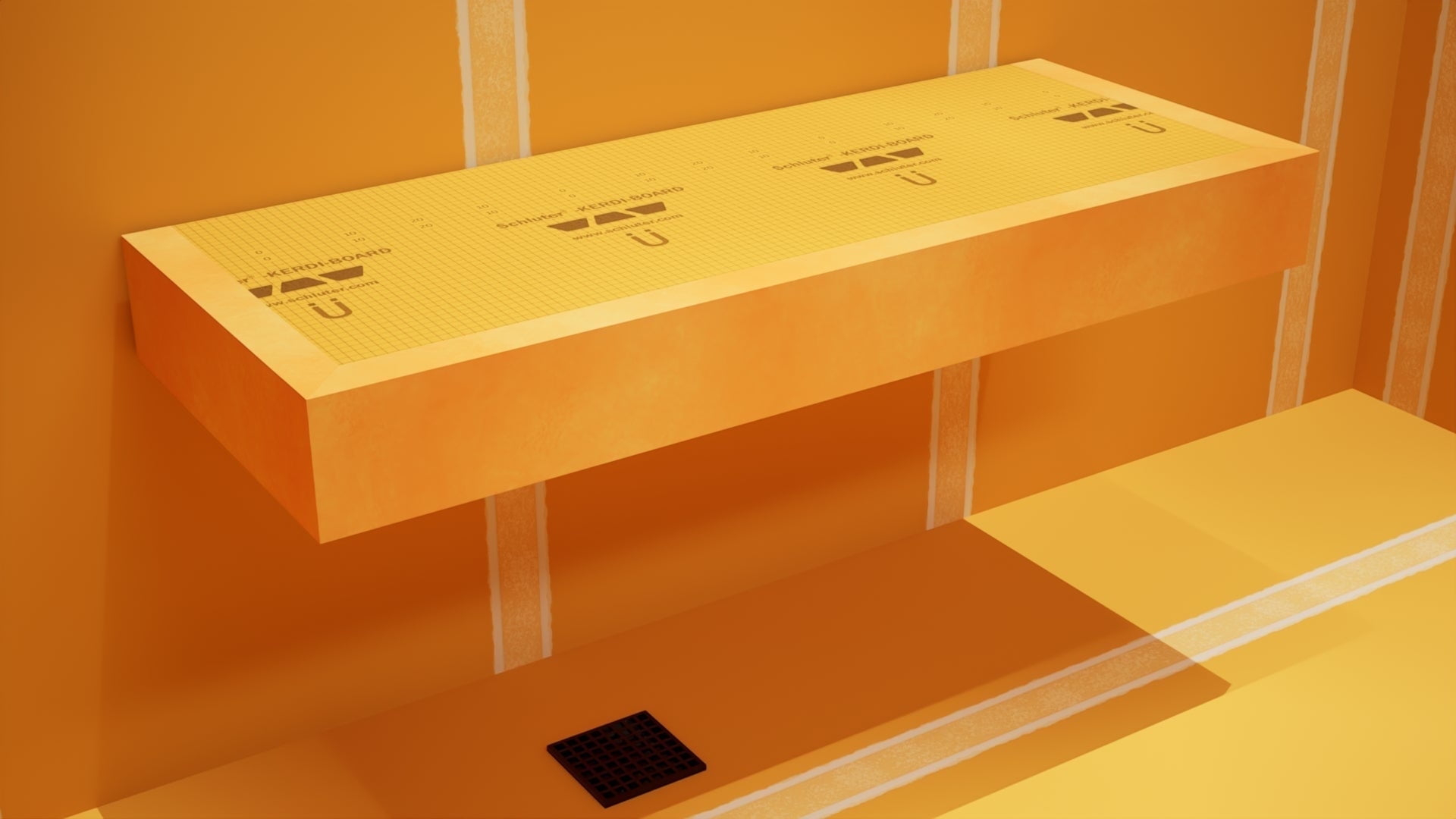 Floating Shower Bench Kit with Orange XPS Foam Board - Original Shower Bench Bracket® 14x36" Bench