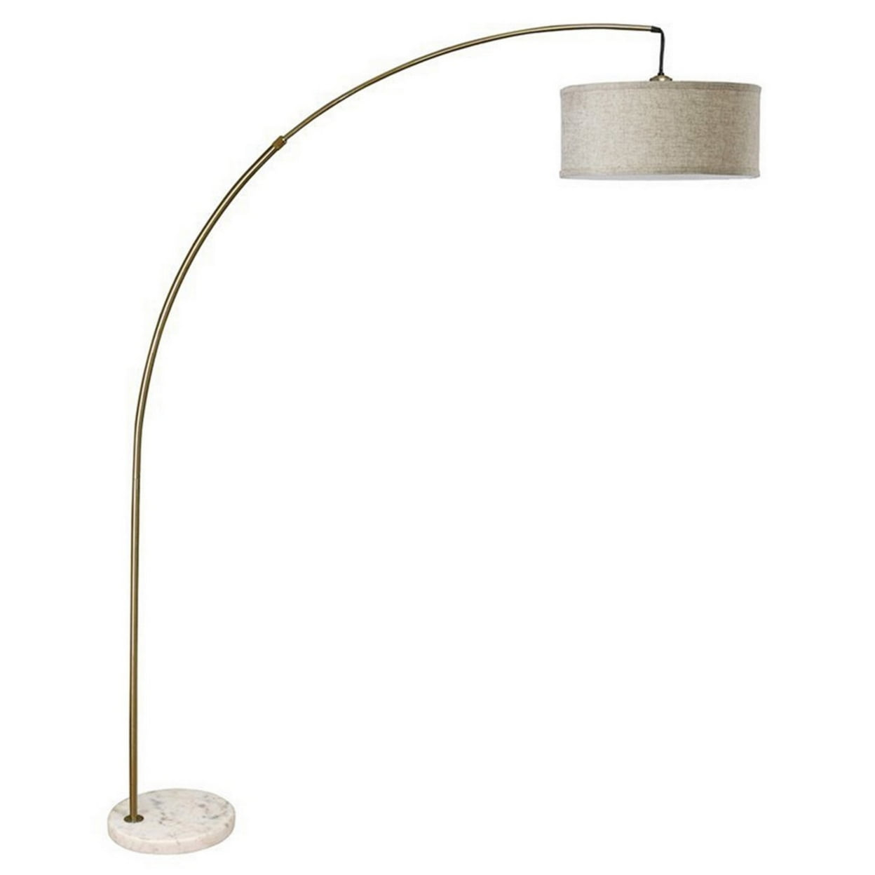 Benjara Floor Lamp with Arched Extendable Neck and Marble Base, Antique Gold
