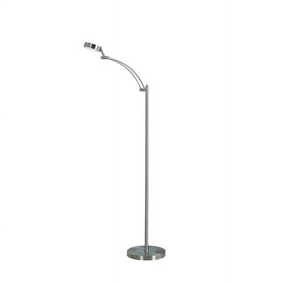 Floor Lamp with Metal Tube Design Body and Adjustable Head, Silver - Saltoro Sherpi