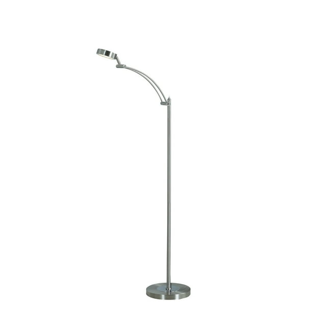 Floor Lamp with Metal Tube Design Body and Adjustable Head, Silver - Saltoro Sherpi