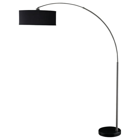 Floor Lamp with Pendant Drum Shade and Arched Arm Black - Saltoro Sherpi