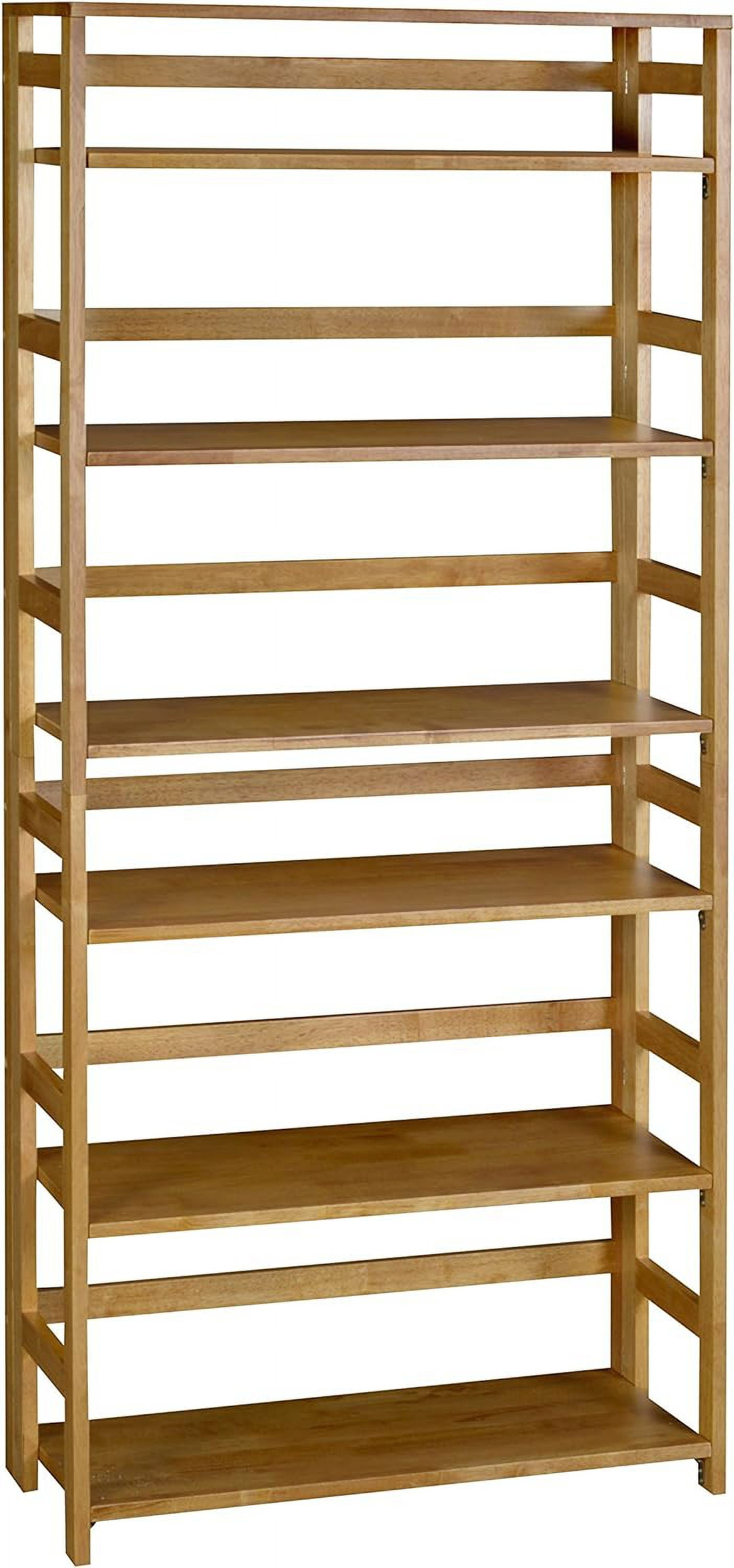 Romig Flip Flop 67 in High Folding Bookcase, Easy Assembly Shelf Storage- Medium Oak