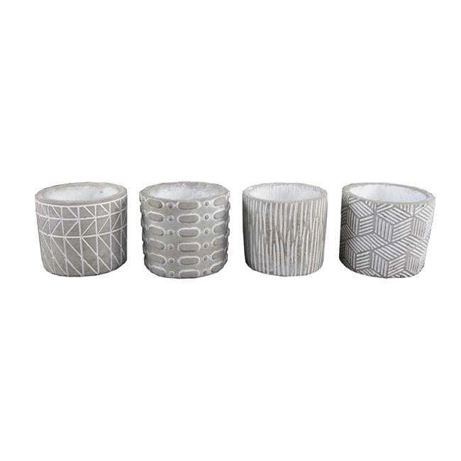 Flora Bunda 4"Cement Patteren Pot,Set Of 4