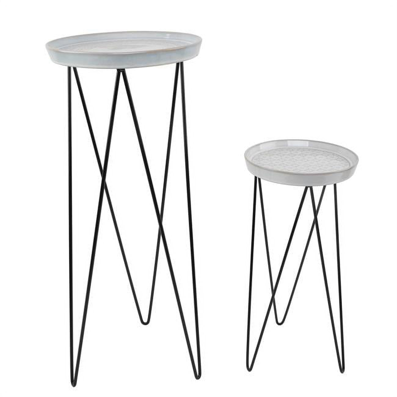 Flora Bunda CT2013E2-IVORY 10' & 8' Mayan Ceramic on Metal Plant Stand,Set of 2