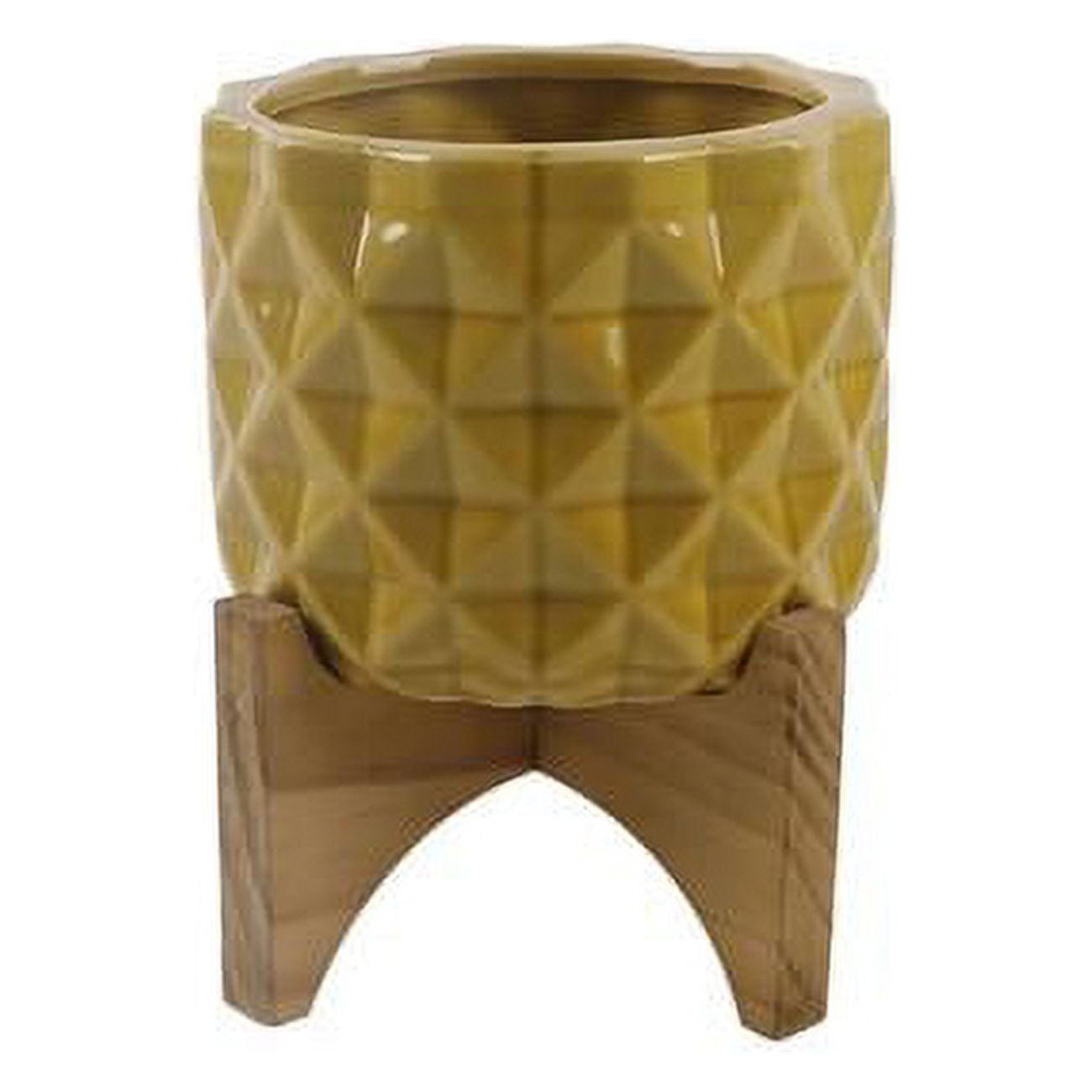Flora Bunda CT792E-MUSTARD 5' GL MUSTARD CERAMIC DIMPLE on Wood Stand
