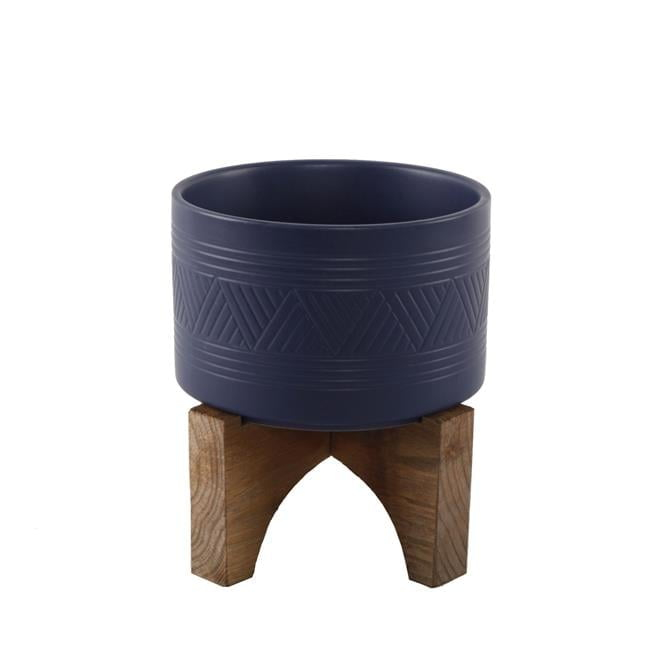 Flora Bunda CT871E-MTNV 7' Mountain Ceramic Planter on Wood Stand,Matte Navy