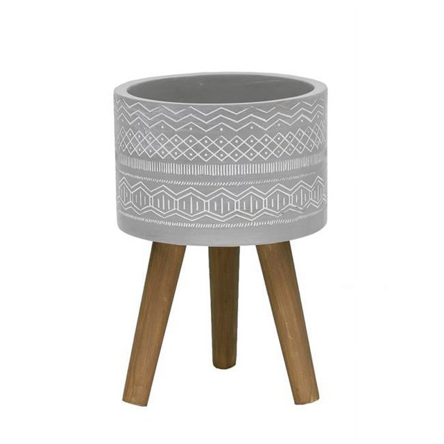 Flora Bunda Mid-Century 10" Tribal Fiberglass planter Grey