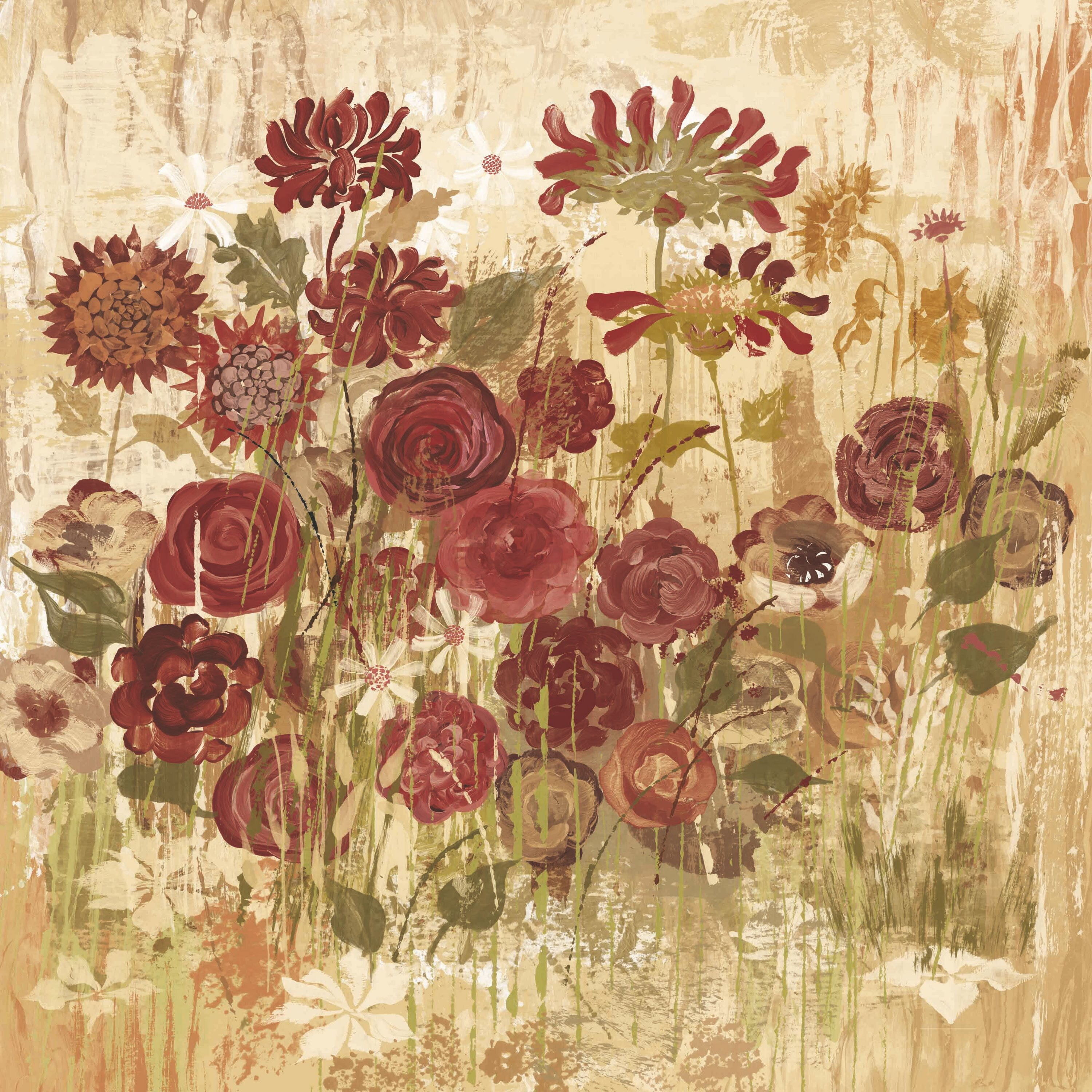 "Floral Frenzy Burgundy VI" Painting Print on Canvas