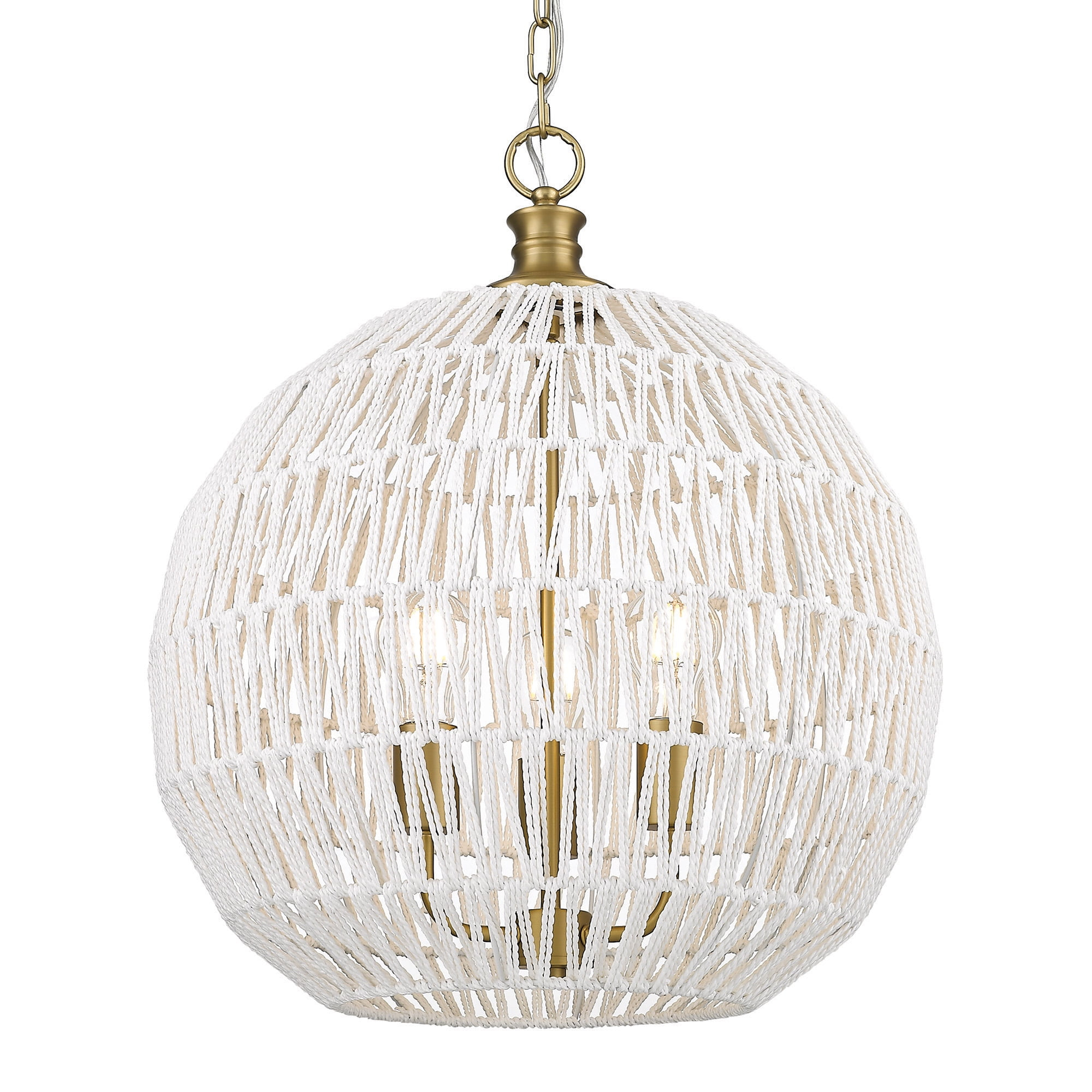 Golden Lighting Florence 3-Light Pendant in Brushed Champagne Bronze with Bleached White Raphia Rope