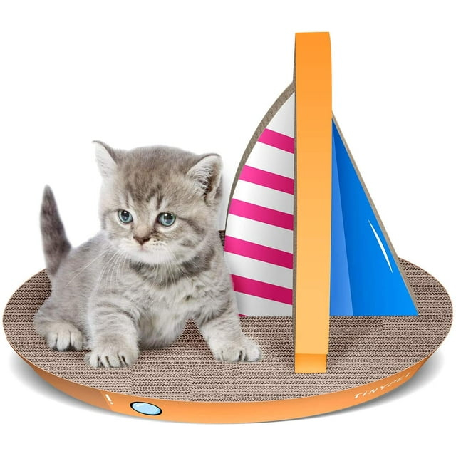 FluffyDream Cat Condo Scratcher Post Cardboard, Sailboat Shape Cat Scratching Lounge Bed