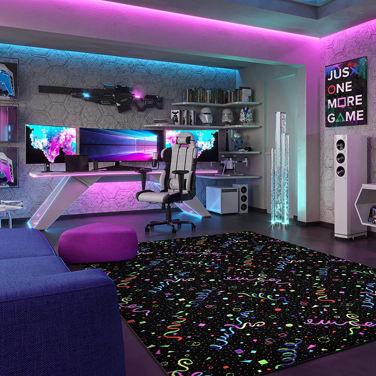 Home Floor Decorative Premium Nylon Fiber Neon Lights Explorer 4' X 6' Area Rug - Fluorescent