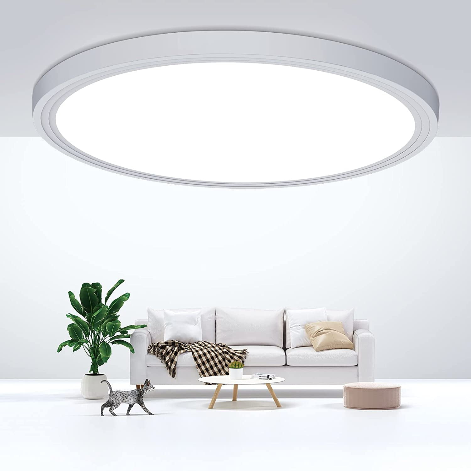 Flush Mount Ceiling Light Fixtures,24W Flat led Light for Ceiling,6000K 2200LM Ultra Thin Round White Lamp for Bedroom Kitchen,Bathroom,Garage,Living Room, Dining Room
