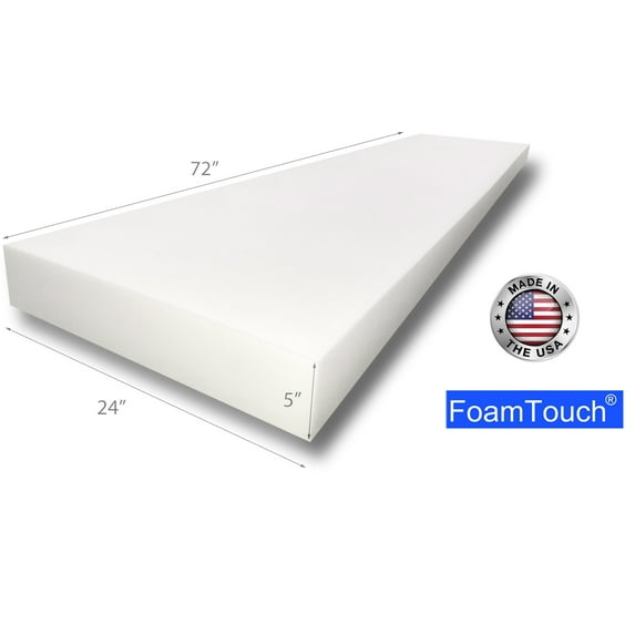 FoamTouch Upholstery Foam Cushion High Density 5'' Height x 24'' Width x 72'' Length