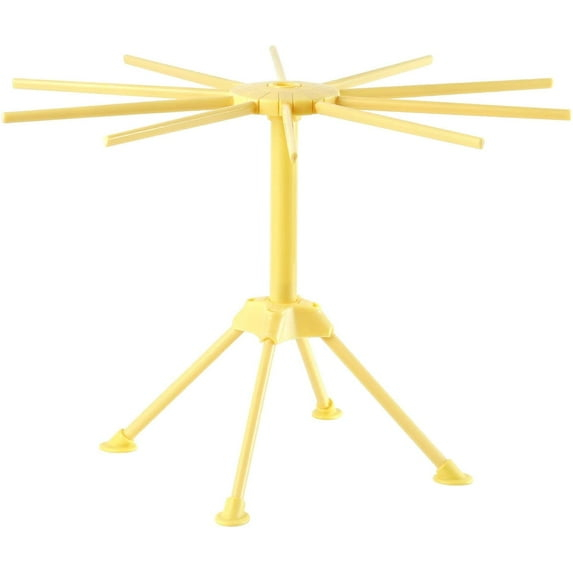 Foldable Pasta Drying Rack, Plastic Collapsible Spaghetti Hanger Noodle Dryer Stand with 10 Bar Handles for Homemade Fresh Pasta, Stable, Easy Storage, Quickly Set Up (Yellow)