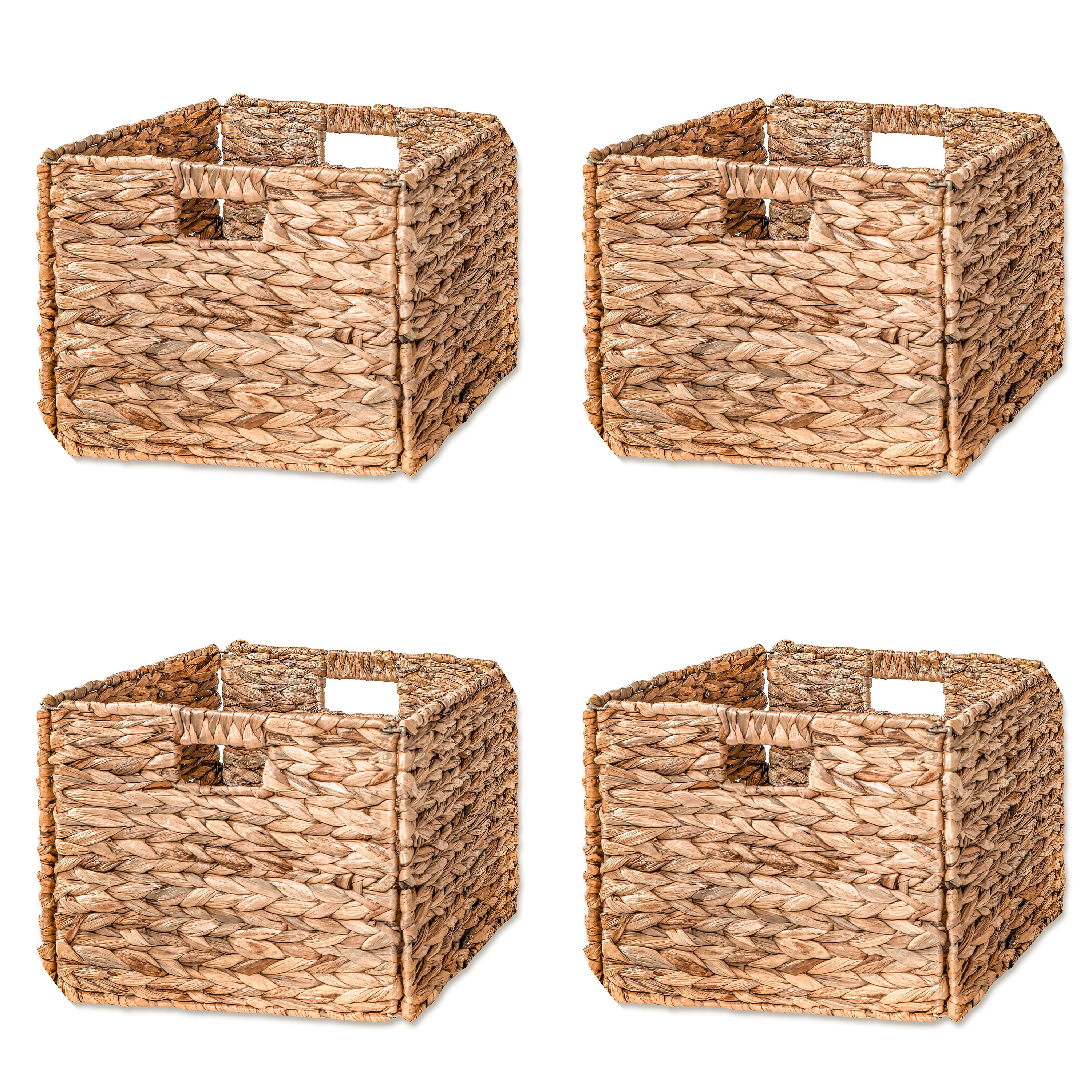Foldable Water Hyacinth Storage Basket with Iron Wire Frame (Set of 4)