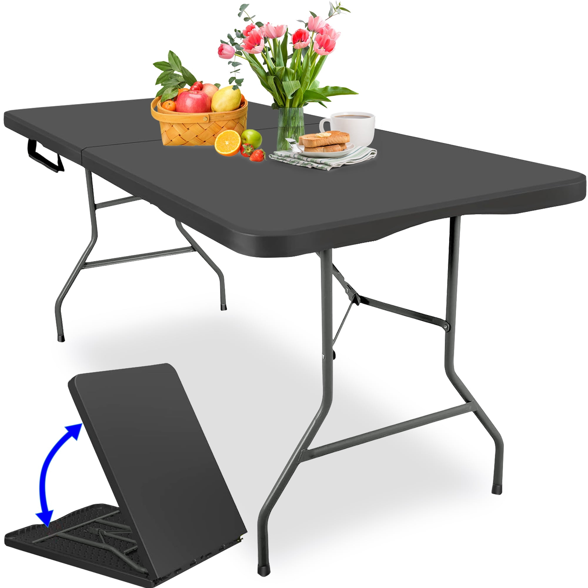 Folding Table 6 Foot,  Heavy-Duty, Portable Plastic Construction with Carrying Handle – Perfect for Picnics, Parties, and Office Indoor Outdoor Use, White