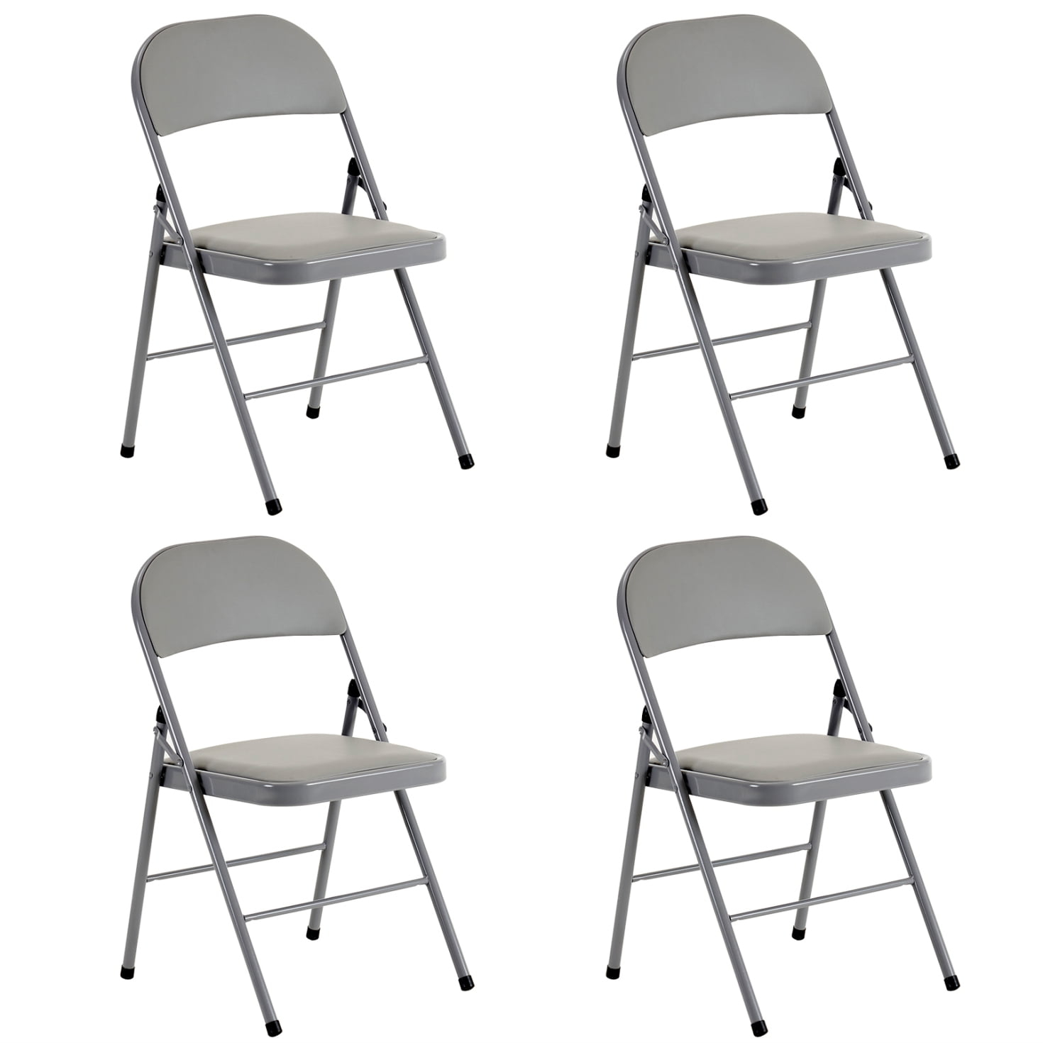 Folding Chairs with Padded Cushion and Back, 4pcs Potable Iron & PVC Durable Chairs for Indoor and Outdoor, School, Office and Garden Party, Gray
