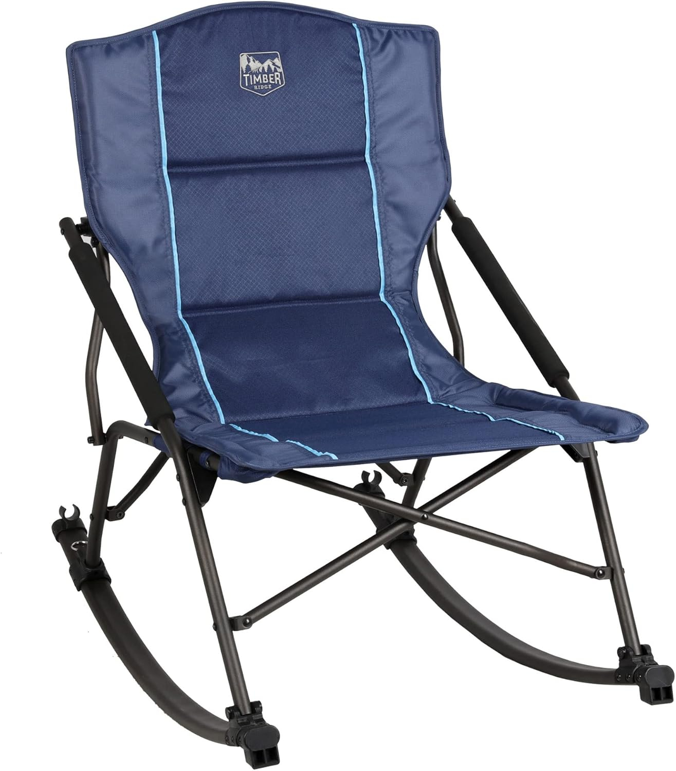 Folding Rocking Camping Chair with Hard Armrests, Portable Outdoor Rocker for Patio, Garden, Lawn, Supports up to 250 lbs, Blue