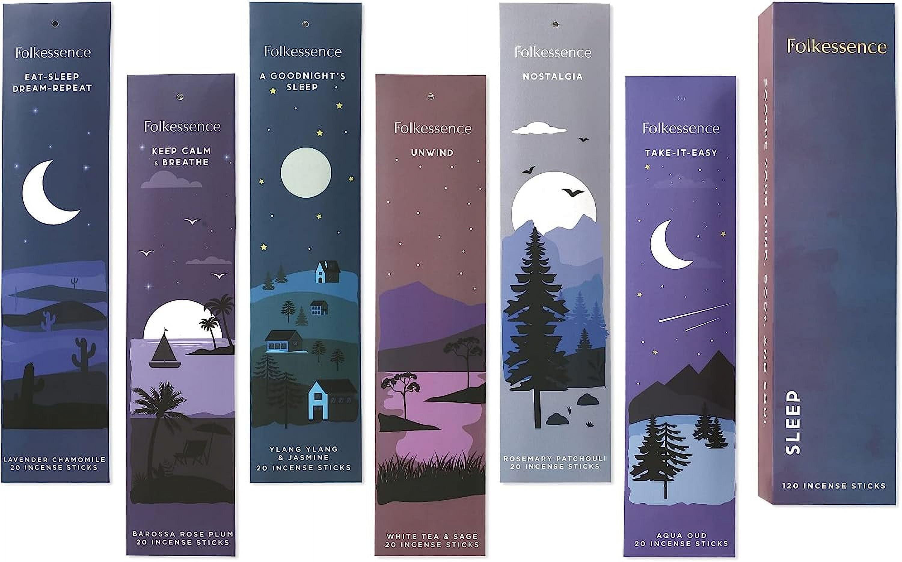 Folkulture Incense Sticks, Set of 6 (120 Sticks) - Rosemary, Jasmine, Lavender, Sage, Sleep Incense Sticks, Insence Sticks Variety Pack - Insense Sticks, Natural and Non Toxic (Sleep)