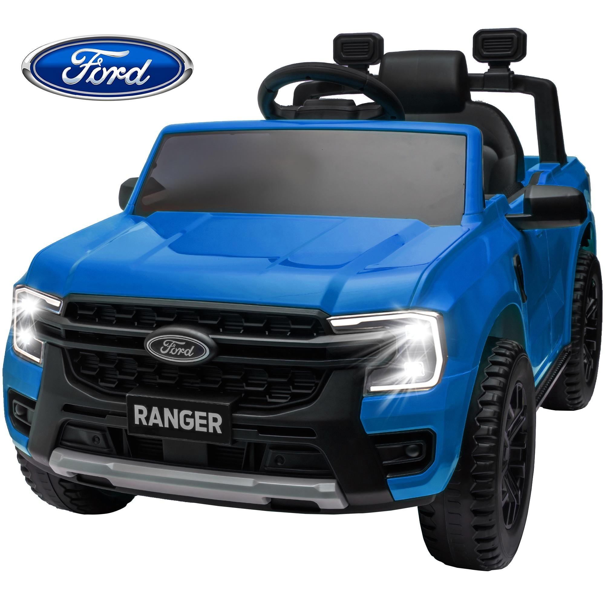 Ford Ranger Ride on Truck, 12V Powered Ride on Toy Cars with Remote Control, Bluetooth, MP3 Player, Safety Belt, LED Lights, Horn, Rear Wheels Drive Kids Electric Car for Boys Girls 3-6 Ages, Blue
