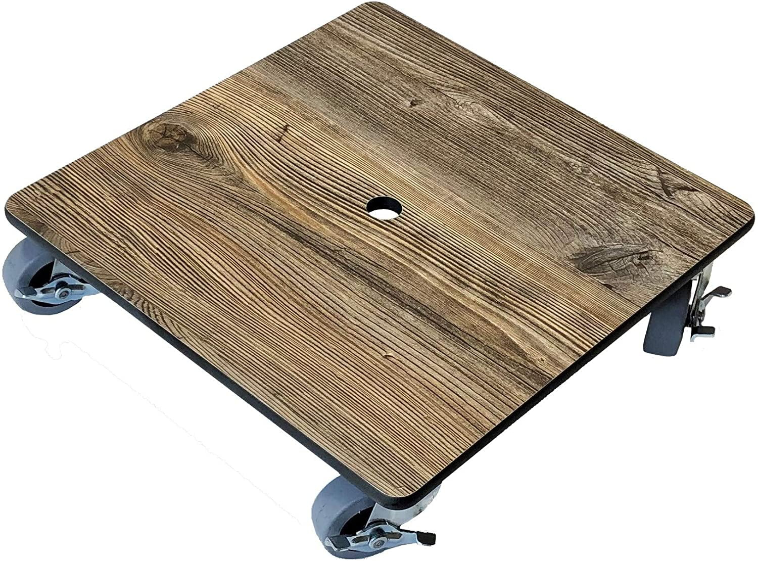 Foreman Plant Caddy Square 12 inch Heavy Duty 300 Lbs Capacity Flower Pot Holder Rack Planter Stand Premium HPL Plastic Wood Grain with Metal Lockable Caster Wheels Outdoor Indoor Dolly Cart, Amaretto