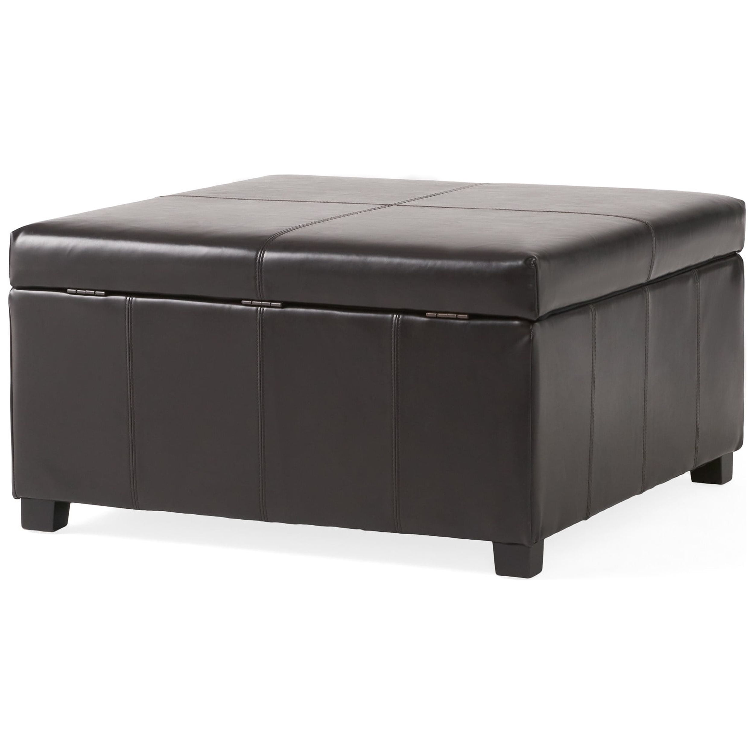 Boston Espresso Brown Tufted Leather Storage Ottoman Coffee Table