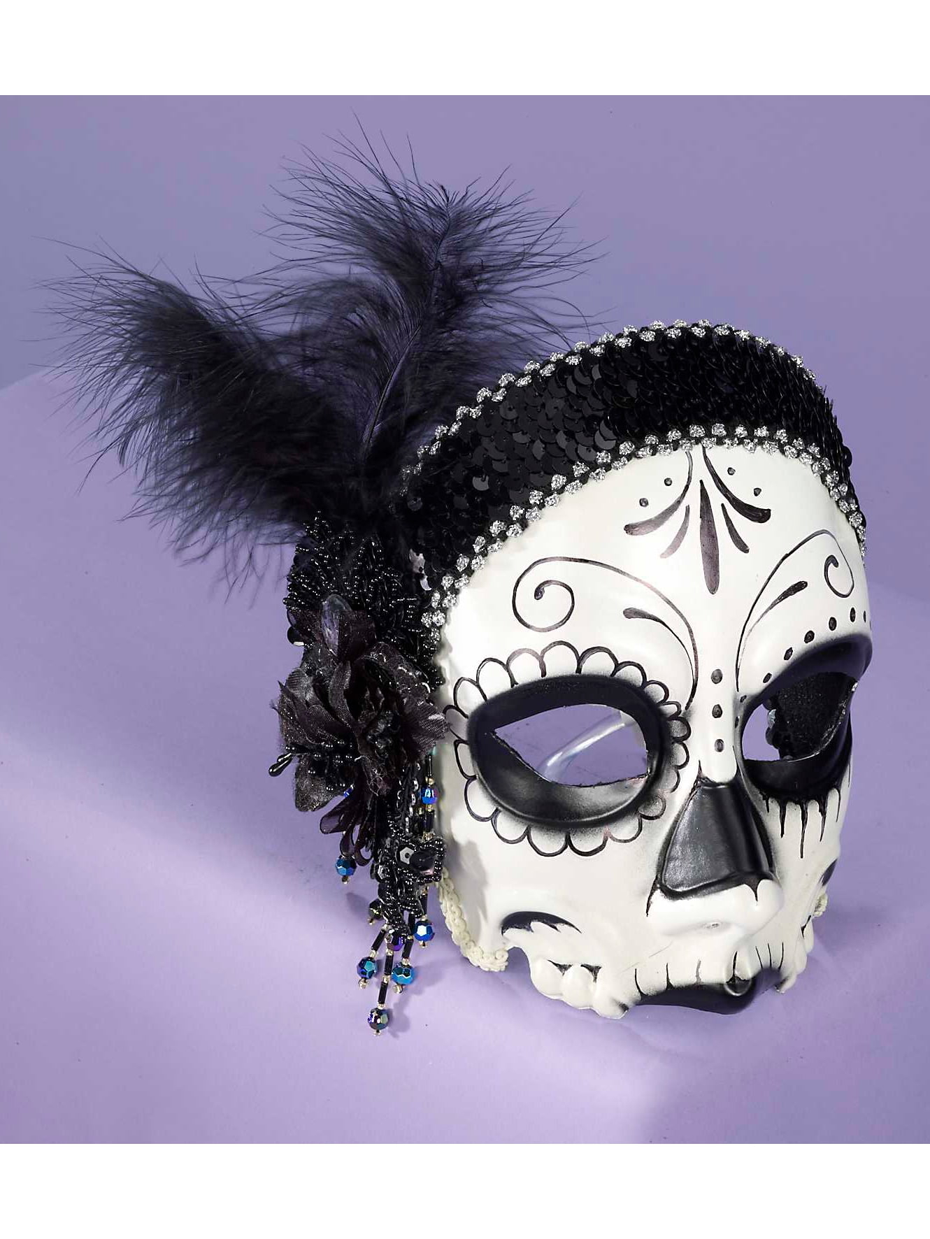 Adult Day of the Dead Skull Flapper Headband Half Mask