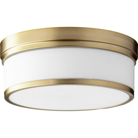 Quorum Lighting Celeste Glass Flush Mount, 3 Lights, Aged Brass, 14 Width, 5.5 Height