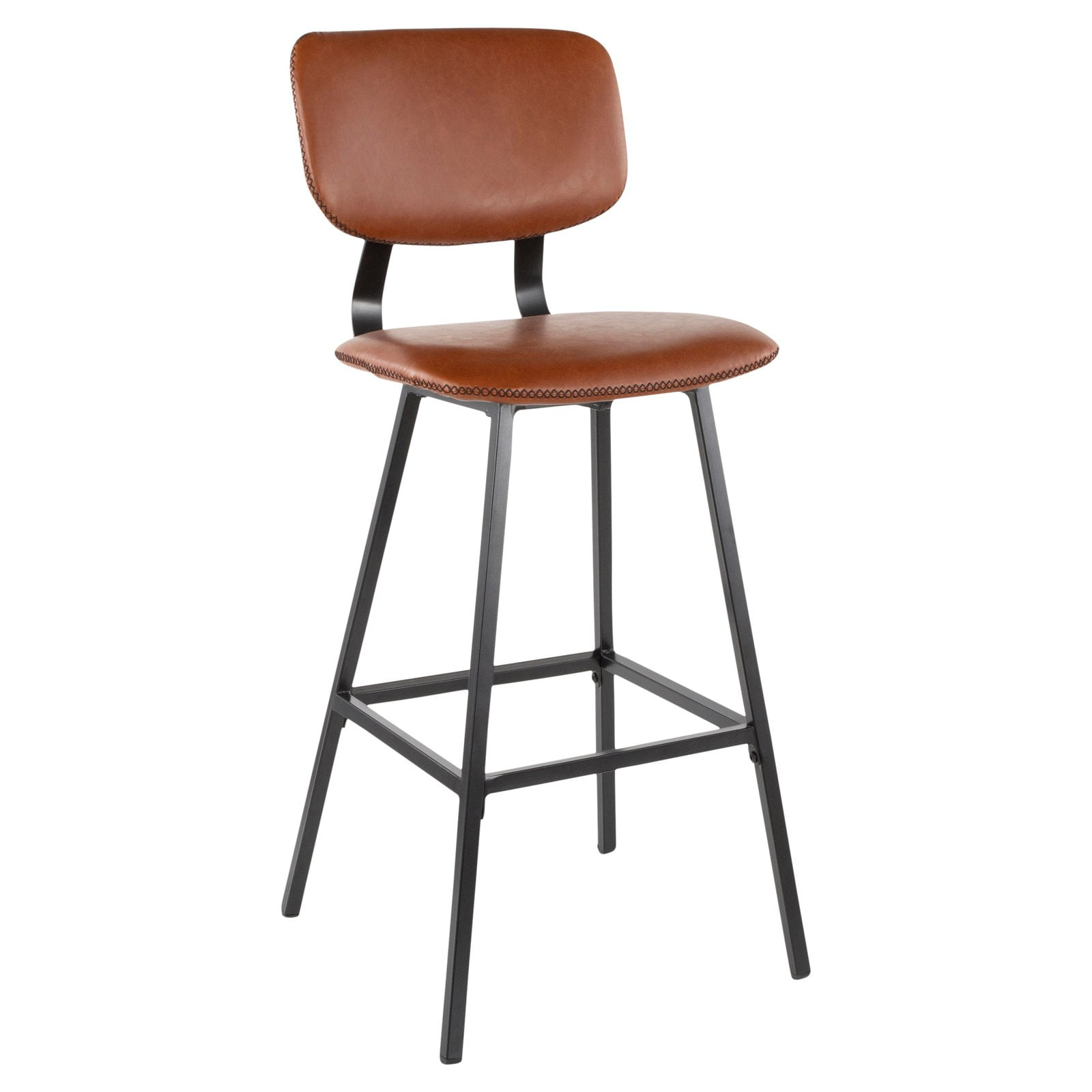 Foundry Contemporary Barstool in Black Metal and Grey Faux Leather with Grey Zig Zag Stitching by LumiSource - Set of 2