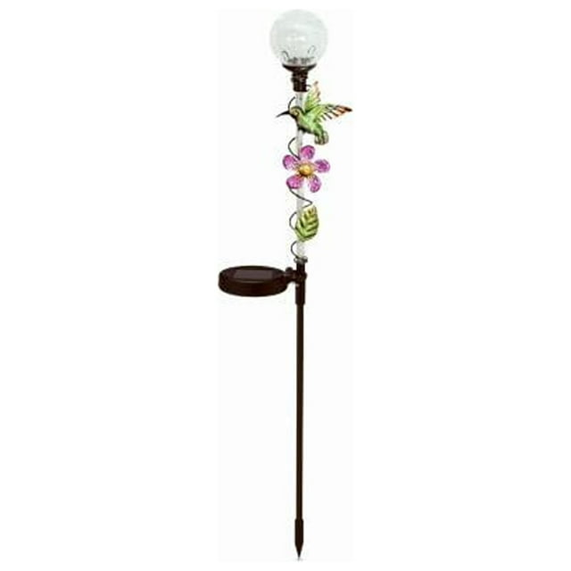 Four Seasons Courtyard 830-1430 Solar Stake Light, Color-Changing Ball With Hummingbird - Quantity 1