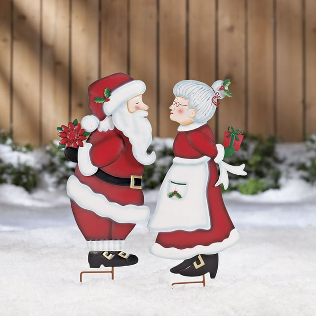 Fox Valley Traders Kissing Santa & Mrs. Claus Metal Garden Stakes, Weatherproof (2 Count)