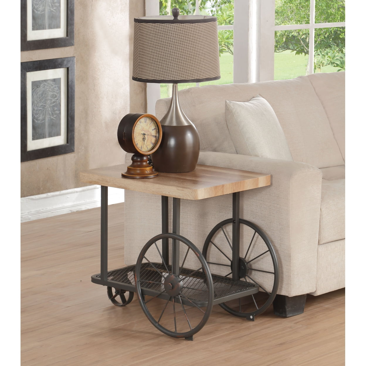 Sofa Table Wheel Table with Bottom Shelf & Easy Mobility, Wooden Table Bedside Table End Table Side Table for Bedroom Living Room Office, Dinning Table for Kids Teens Adults, Oak Table